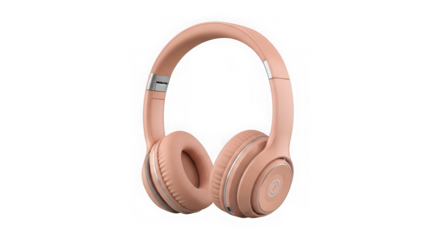 Pink wireless headphones isolated on transparent background for music listening