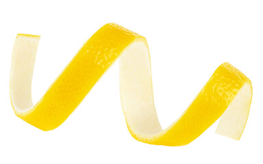 Fresh and ripe lemon skin isolated on a white background. Lemon zest. Lemon peel curl.