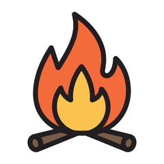 Simple illustration of a campfire with flames and logs, perfect for representing warmth, camping, and outdoor activities
