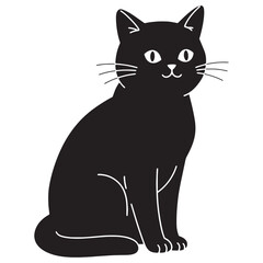 A Charming Silhouette of a Seated Black Cat with Big Expressive Eyes, Perfect for Various Designs