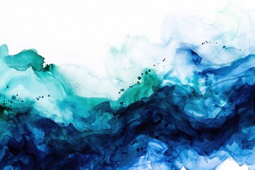 Obraz premium Vibrant Watercolor Wash – Indigo and Emerald Flows with Paper Grain Detail