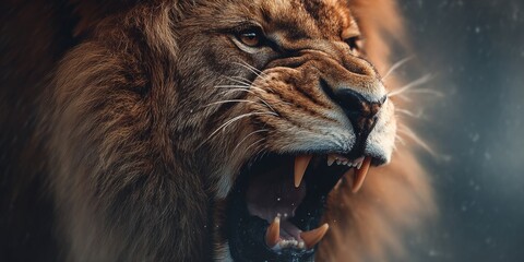 An angry lion with an open mouth. expression of anger. 