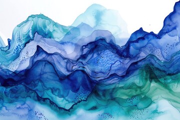 Obraz premium Vibrant Watercolor Wash – Indigo and Emerald Flows with Paper Grain Detail