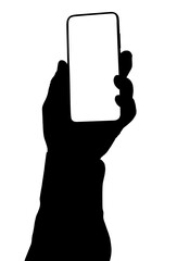 Silhouette of Hand Holding Smartphone with Blank Screen - Template
