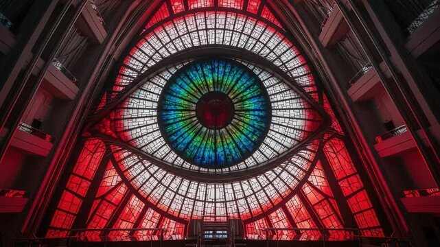 A Stunning Architectural Marvel Featuring an Eye-Catching Stained Glass Design in Vibrant Colors, Merging Art and Structure in a Captivating Scene