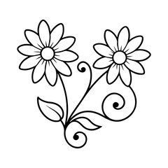 Elegant black and white floral line drawing vector illustration scalable graphic design