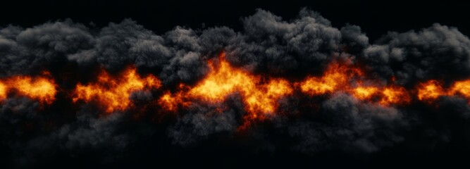 Abstract representation of a fiery cataclysmic event with dark smoke and flames. 