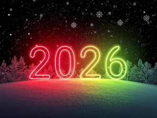 Shining neon 2026 greeting card for a happy New Year celebration, perfect for adding festive cheer to your holiday promotions and seasonal campaigns