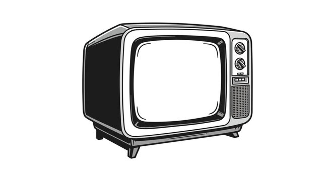 Retro vintage television with knobs in black and white linear style