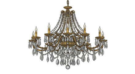 Elegant crystal chandelier with candles and chain details on white background