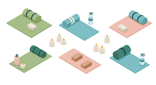Isometric yoga and meditation mats with candles and accessories