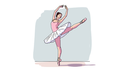 Fototapeta premium Elegant female ballet dancer in graceful arabesque pose, vector illustration, isolated on transparent background.