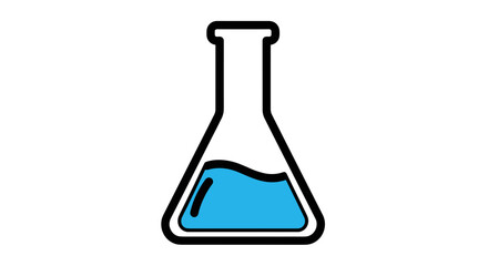 Blue liquid Erlenmeyer flask for lab. SVG vector illustration isolated on transparent background.