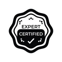 Expert Certified Badge Vector Icon - Monochrome Stamp Design with Checkmark for Quality Guarantee, Skill Certification, and Professional Seal of Approval

