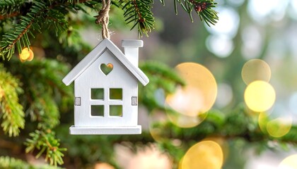 White house ornament on Christmas tree