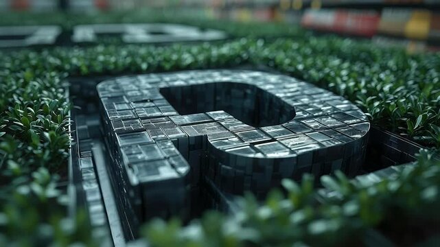 Modern, Geometric Letter "R" in Lush Green Garden