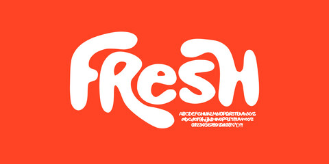 Bubble font, wavy bold letters, soft organic alphabet for cheerful branding, playful logo, whimsical typography, joyful design. Eco-friendly packaging, kids designs. Vector typeset.  © hiroglyph