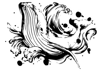 Whale in Japanese Ink Art – Sumi-e Style