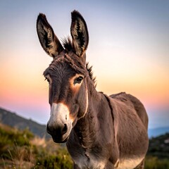 Donkey portrait at sunset