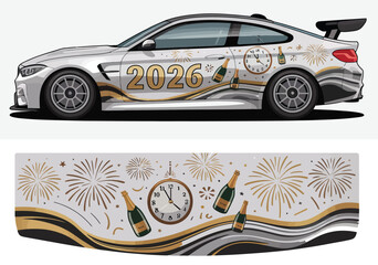 New Year's Eve Car Wrap Design with Festive Celebrations