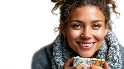 A smiling young student girl from a multiracial background with a book, isolated on a transparent background, diversity, inclusivity, interracial couples, plus-size models, student
