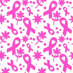 Breast cancer month seamless pink ribbon day mammogram pattern for medical accessories and medicine textiles