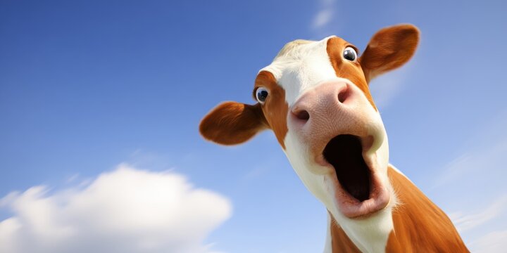 Funny cow expressing surprise or shock with wide open mouth