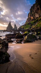 Dramatic coastal scene at dawn