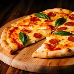 pizza on a wooden table