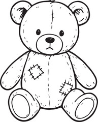 Classic Teddy Bear Illustration: A charming and huggable teddy bear sits upright, its stitched details and button nose hinting at vintage charm and comforting companionship.