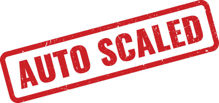 Red Auto Scaled Rubber Stamp on White Background, Indicating Something that Adjusts Size Automatically