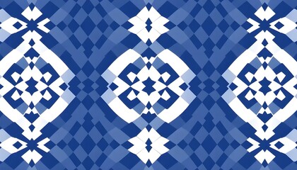 Hand-Drawn Style Blue and White Argyle Repeating Pattern