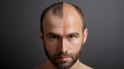 Obraz premium Dermal hair difficulty: root split, crown flake, follicle loss, scalp redness, texture weakness, density variation, growth halt, patch thinning, tissue friction, strand dullness, shedding curve