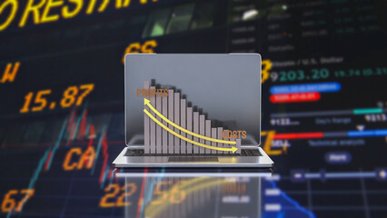 The Chart for Profit and costs for Business concept 3d Rendering.
