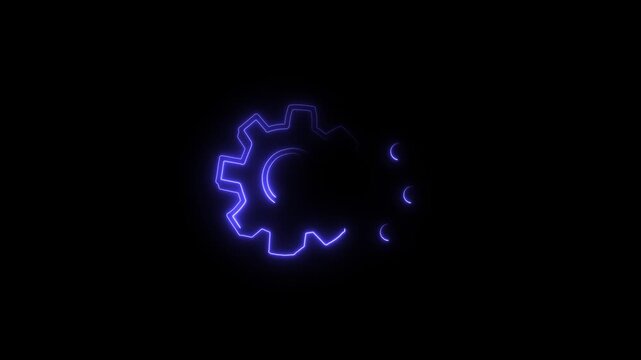 A neon-style graphic of a gear connected to a network or data flow symbol, set against a black background within a video player interface. 
