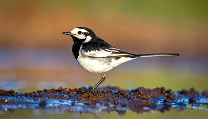 White wagtail on muddy ground