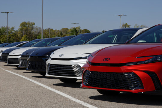 Toyota Camry display at a dealership. Toyota offers the Camry in LE, SE, Nightshade, XLE, and XSE models MY:2026