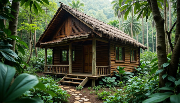 Rustic Wooden Cabin in a Tranquil Forest Setting