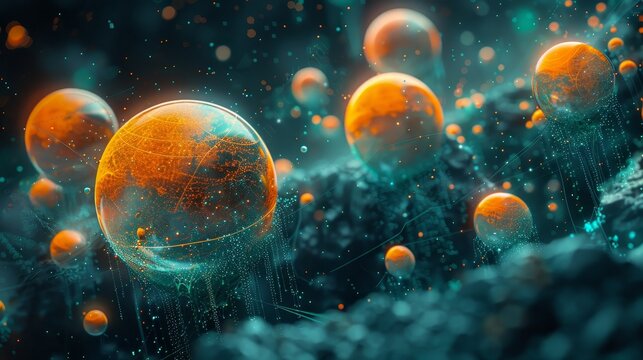 Abstract visualization of network connections featuring orange spheres and illuminated lines