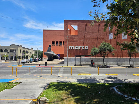 Monterrey, Nuevo Leon, Mexico - Jul 30 2025: Monterrey Museum of Contemporary Art MARCO, in Monterrey, Nuevo Leon within the Macroplaza urban complex