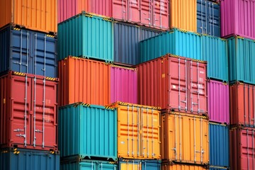 Vibrant stacked shipping containers in multicolor arrangement