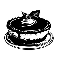 Cheesecake slice silhouette vector – round baked pie with cream topping and mint leaf