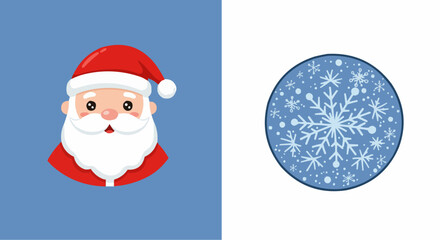 Cartoon Santa Claus face and snowflake on blue background  