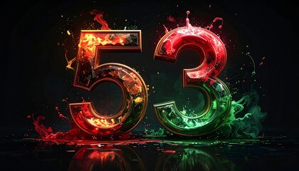 Vibrant numbers 53 with fiery splash