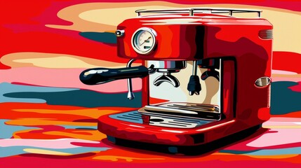 Vibrant red espresso machine expertly brewing a fresh cup of coffee for a delightful experience