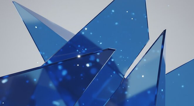 A futuristic 3D render of a geometric structure made of blue glass pyramids, suggesting concepts of technology, data, and complex networks