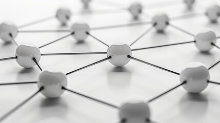 Abstract network visualization featuring white spheres interconnected by lines in a dynamic design
