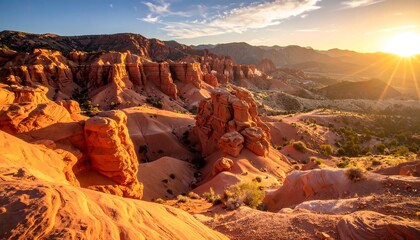 Dramatic sunset over red rock canyons