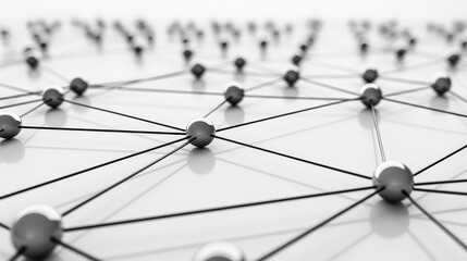 Abstract network visualization with white spheres and interconnected lines representing data flow