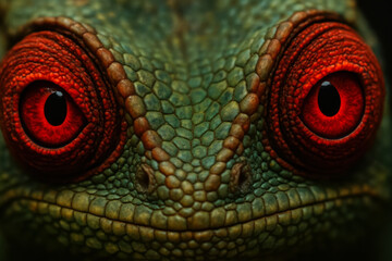 Fototapeta premium Vivid close-up of a green and red-eyed lizard resting in its natural habitat during daylight hours